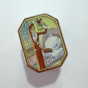 VINTAGE 1928 JEWELRY COLLECTOR'S SERIES OCTAGON DECORATIVE TIN EARLY TO BED RISE